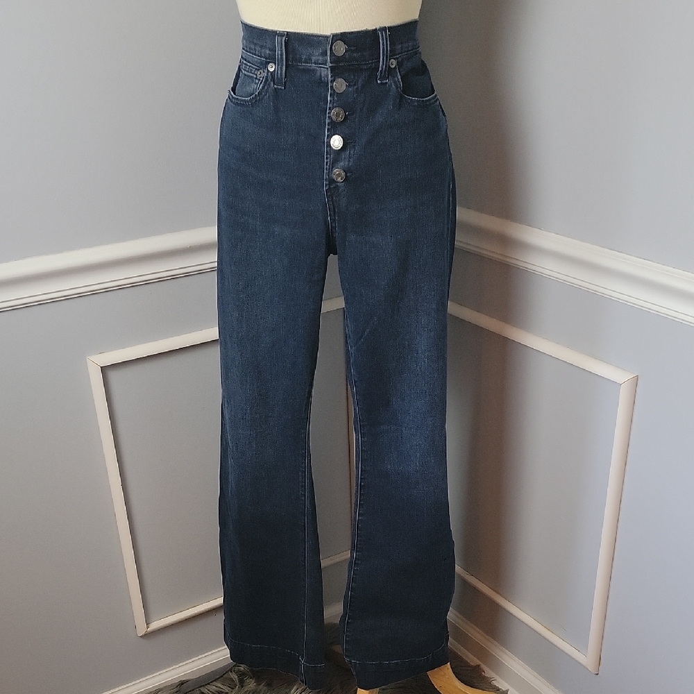GAP Denim Dark Wash Flare Wide Leg Button Fly Boho‎ Retro Casual Jeans 10/30R